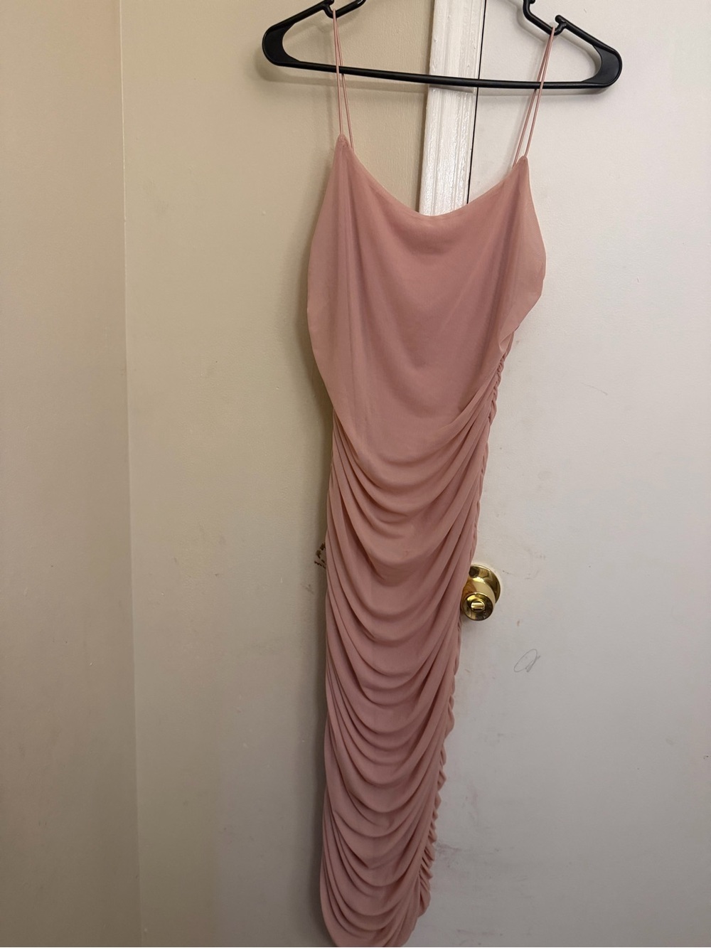 Ruched Cowl Maxi Dress in Blush Pink